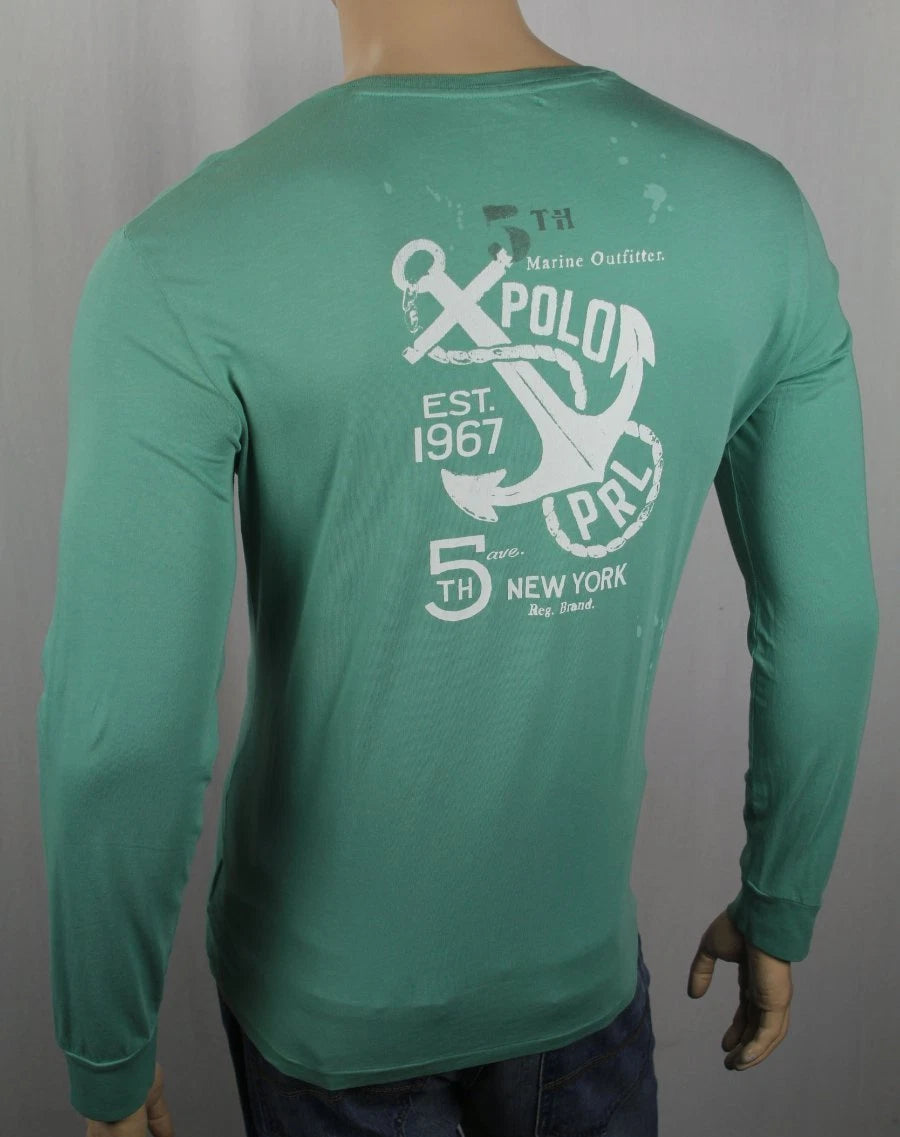 Ralph Lauren Nautical Green Long Sleeve Classic Crewneck Tee T-Shirt Pocket NWT