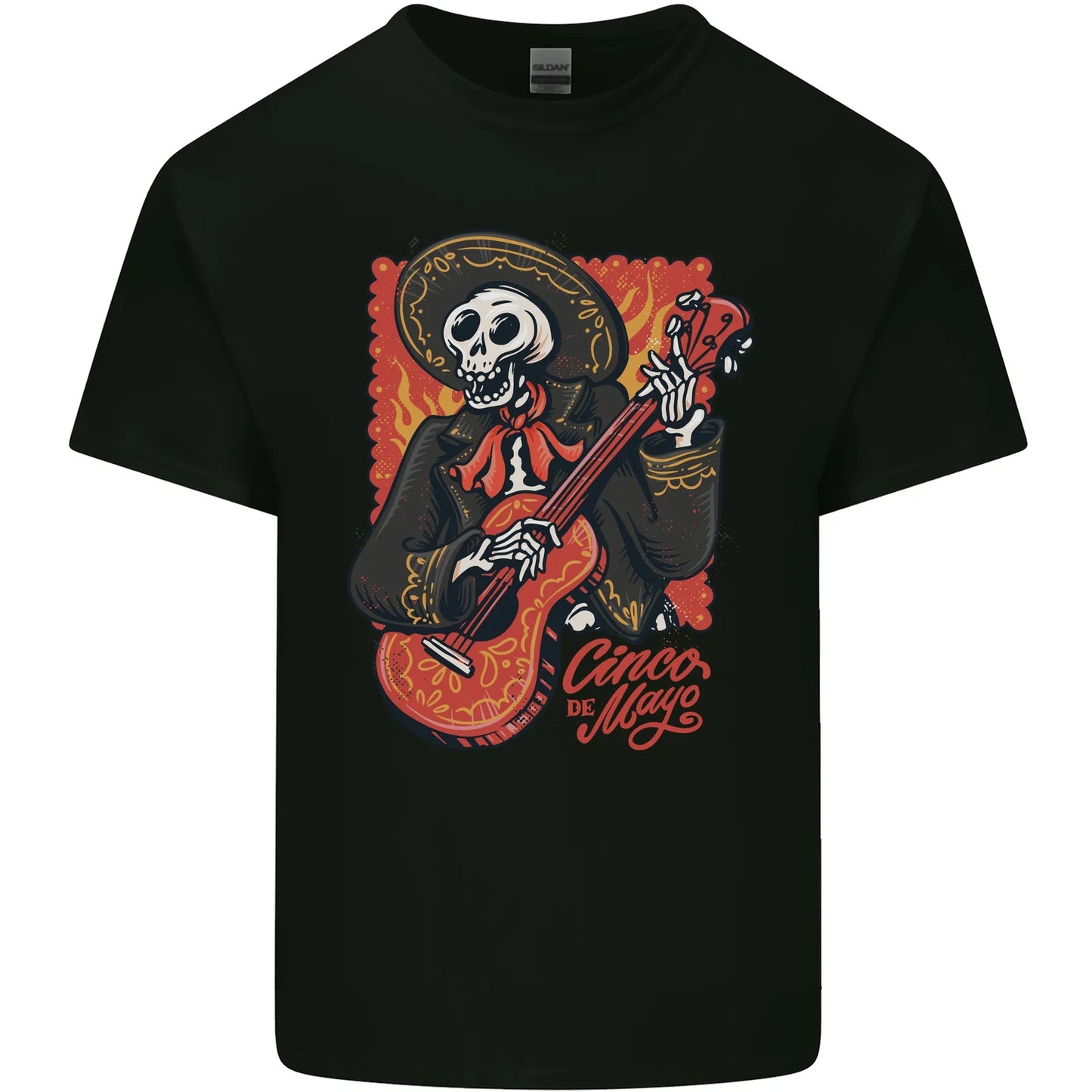 Mariachi Skeleton Cinco De Mayo Skull Mens Cotton T-Shirt Tee Top