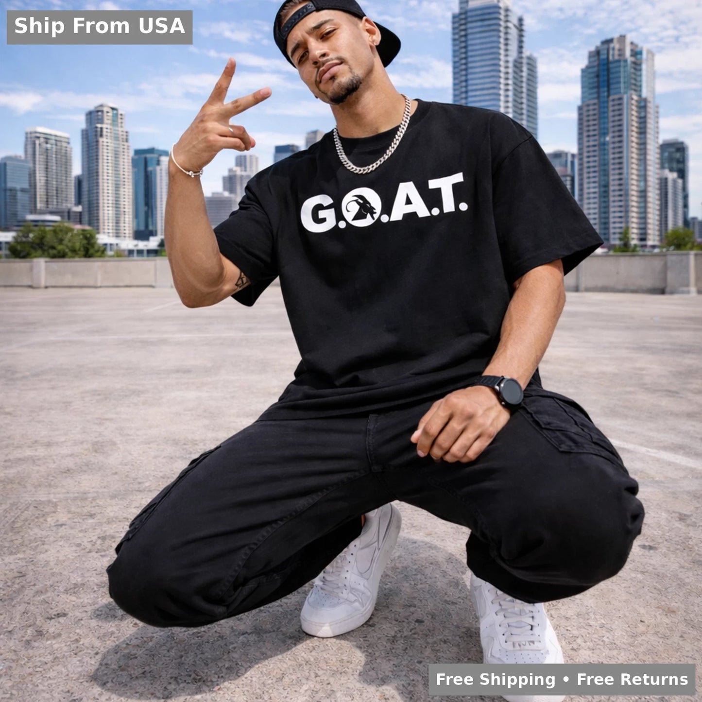 Men's Oversized G.O.A.T. Graphic Printed Oversized Cotton T-Shirt Streetwear Top