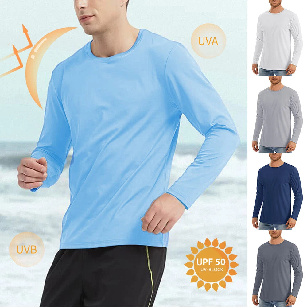 Mens Ice Silk Sun Block Hoodie Long Sleeve Skin Protection Shirts Fishing Tops ∂