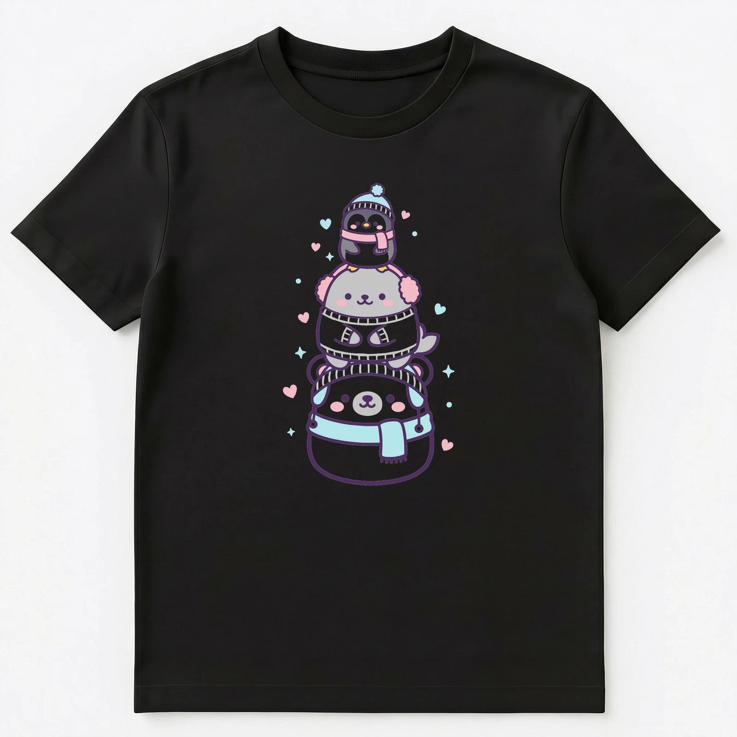 Kawaii Adorable Animal Stack Winter Snowman Unisex T-Shirt