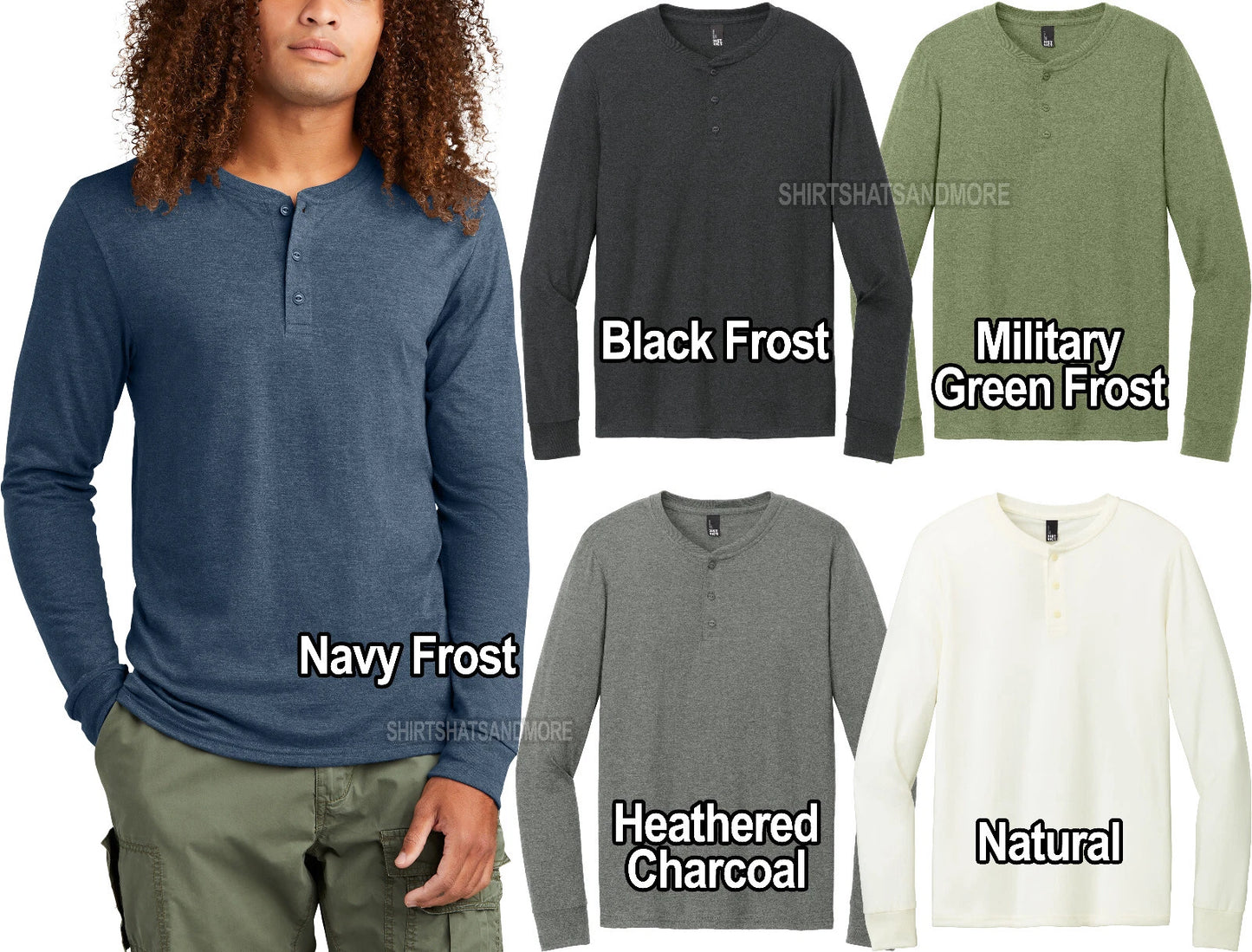 Mens Long Sleeve 3 Button Henley T-Shirt Layering Soft Tri-Blend Tee XS-4XL NEW!