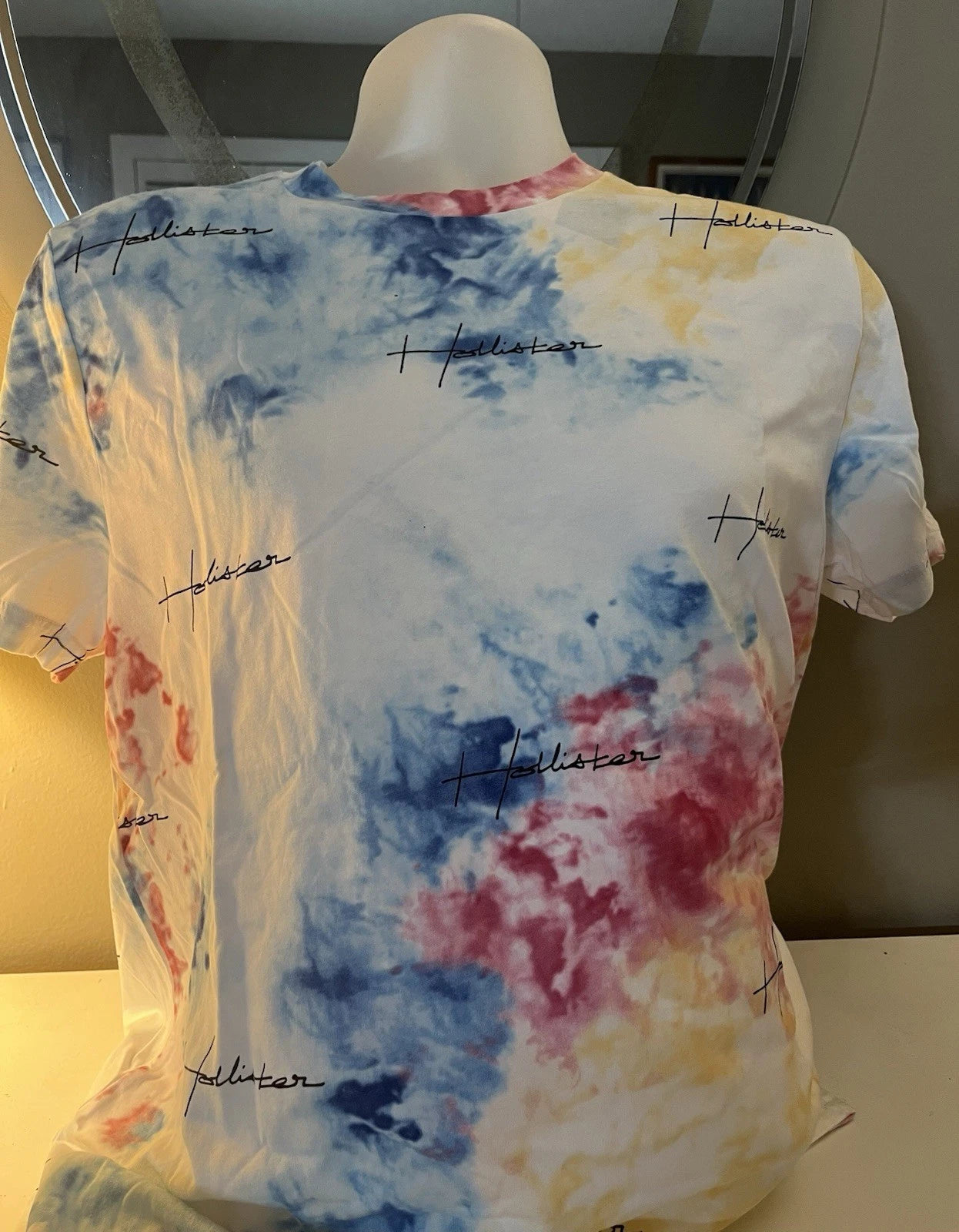 Hollister Tee Mens Tie Dye Crew neck T-shirt Cotton Fit Modern Spellout large
