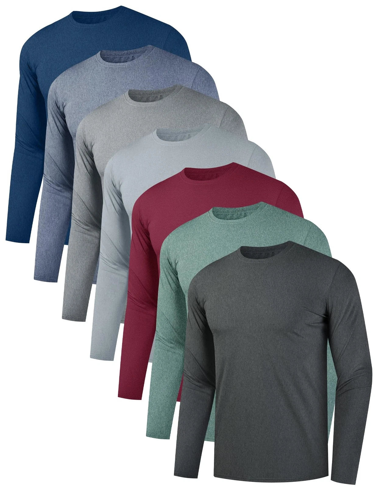 7 Pack Men's Quick Dry Long Sleeve Shirts Moisture Wicking UV UPF 50+ Sun Pro...