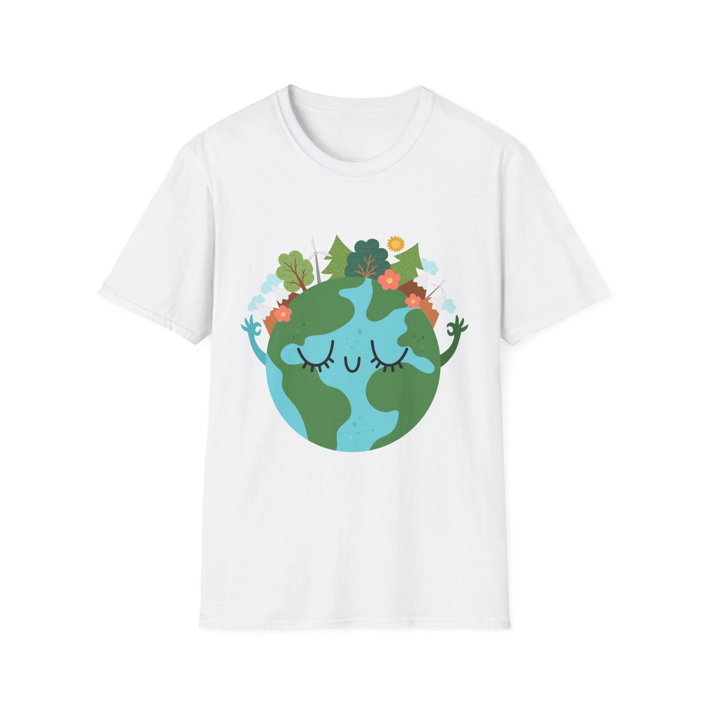 Smiling Simple Earth Illustration T-Shirt | Eco Nature Graphic