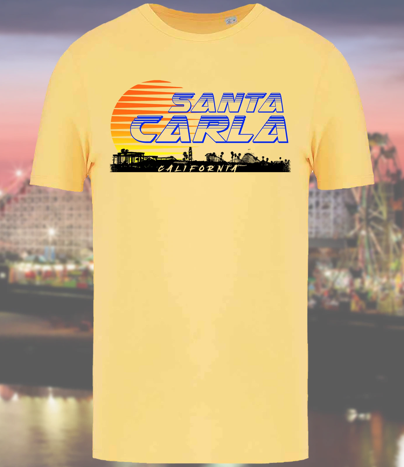 Lost Boys Santa Carla, California Retro T-shirt in Soft Yellow, organic cotton.