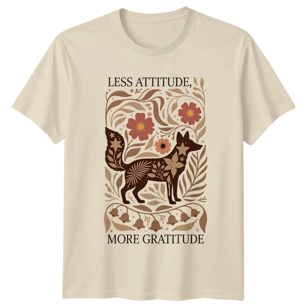 Less Attitude More Gratitude T-Shirt Boho Fox Floral Lifestyle Inspirational