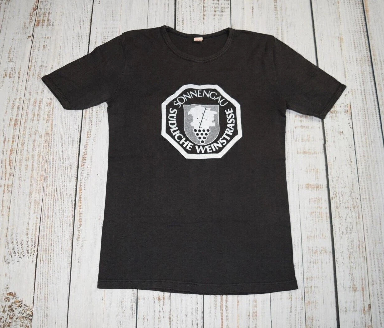 VINTAGE GERMAN WINE SHIRT SOUTHERN WINE ROUTE TOURIST BLACK FADED RARE SMALL 6
