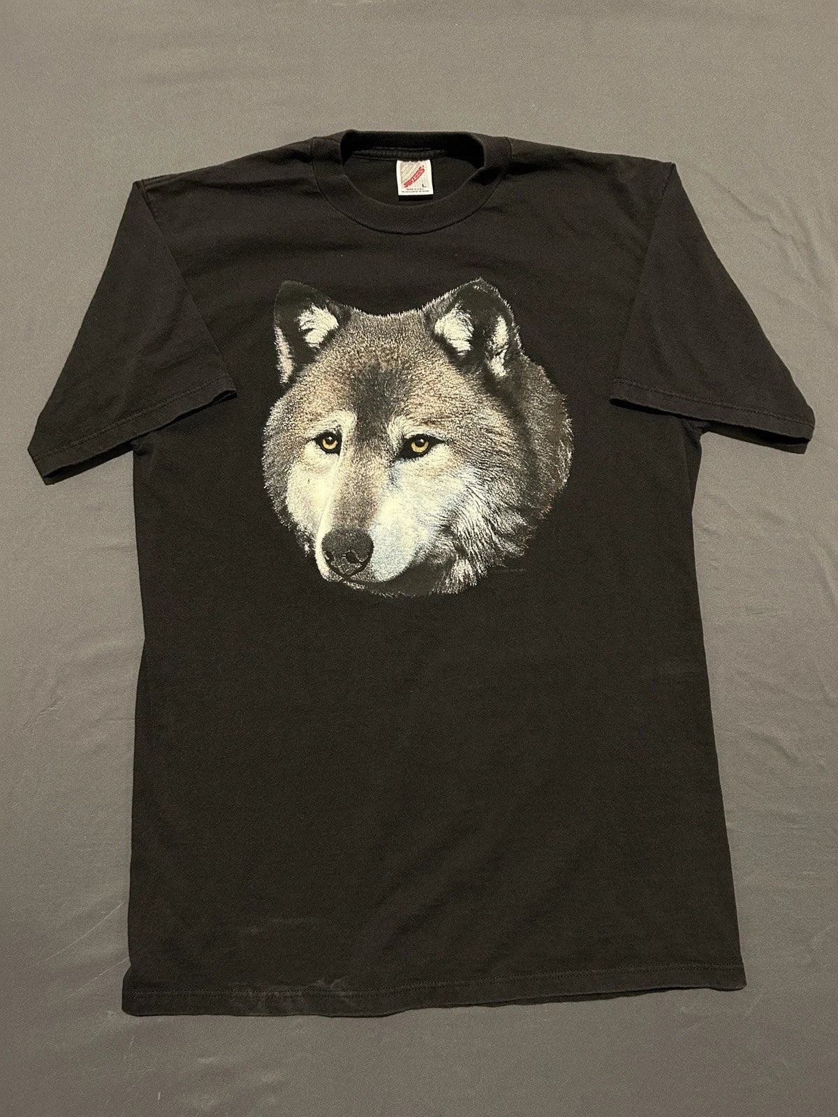 Vintage Jerzees Big Wolf Shirt Mens Large Black 90's Wolf Nature Made In USA *