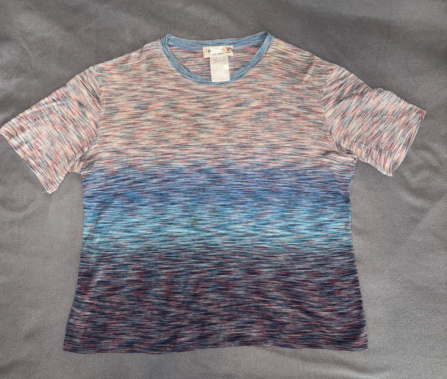 VTG Y2K Missoni Men’s L Knit T-Shirt Blue Space Dye Short Sleeve Made in Italy