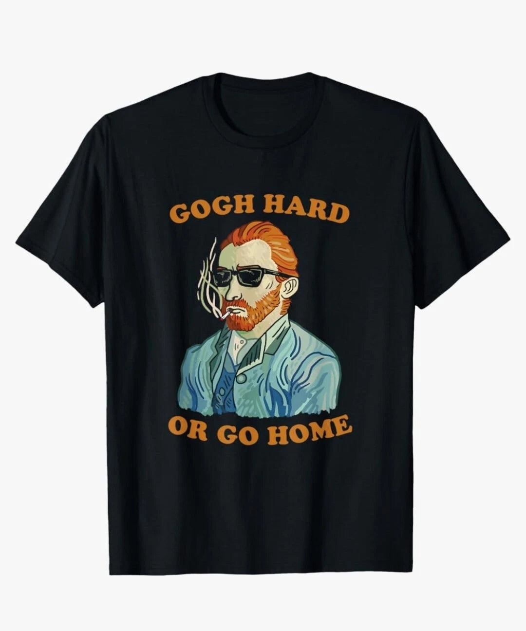 New Vincent Van Gogh Hard Or Go Home Mens Medium Funny Artsy Black Cotton Tee