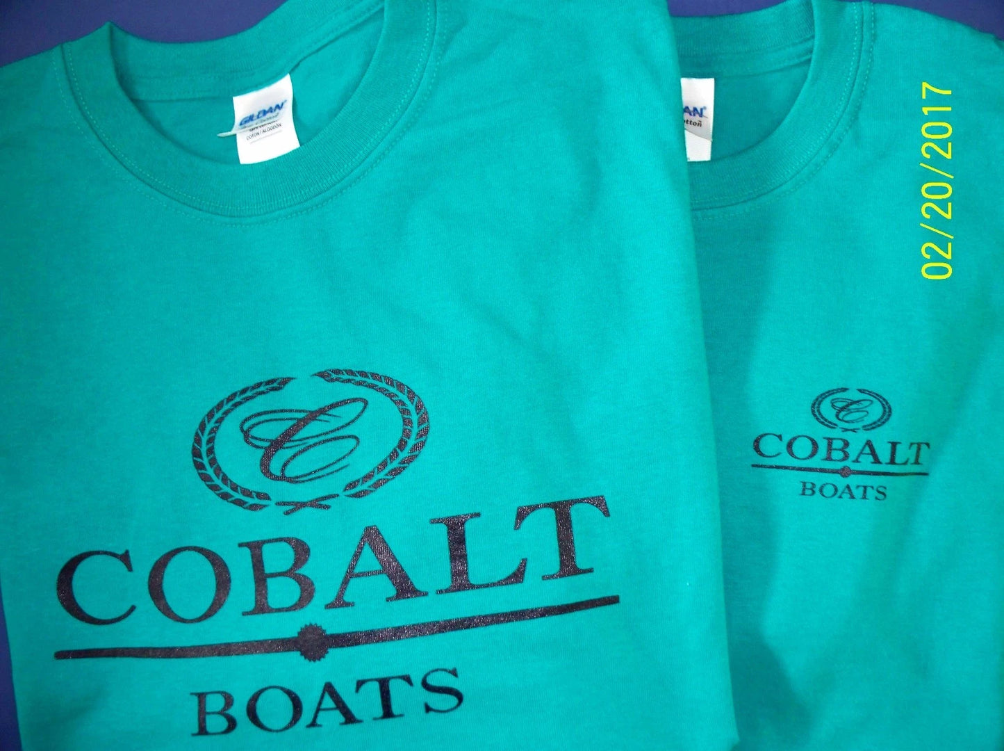 Two Cobalt Boats Screen Printed T-Shirts 6 oz. Heavy Weight Jade or Red