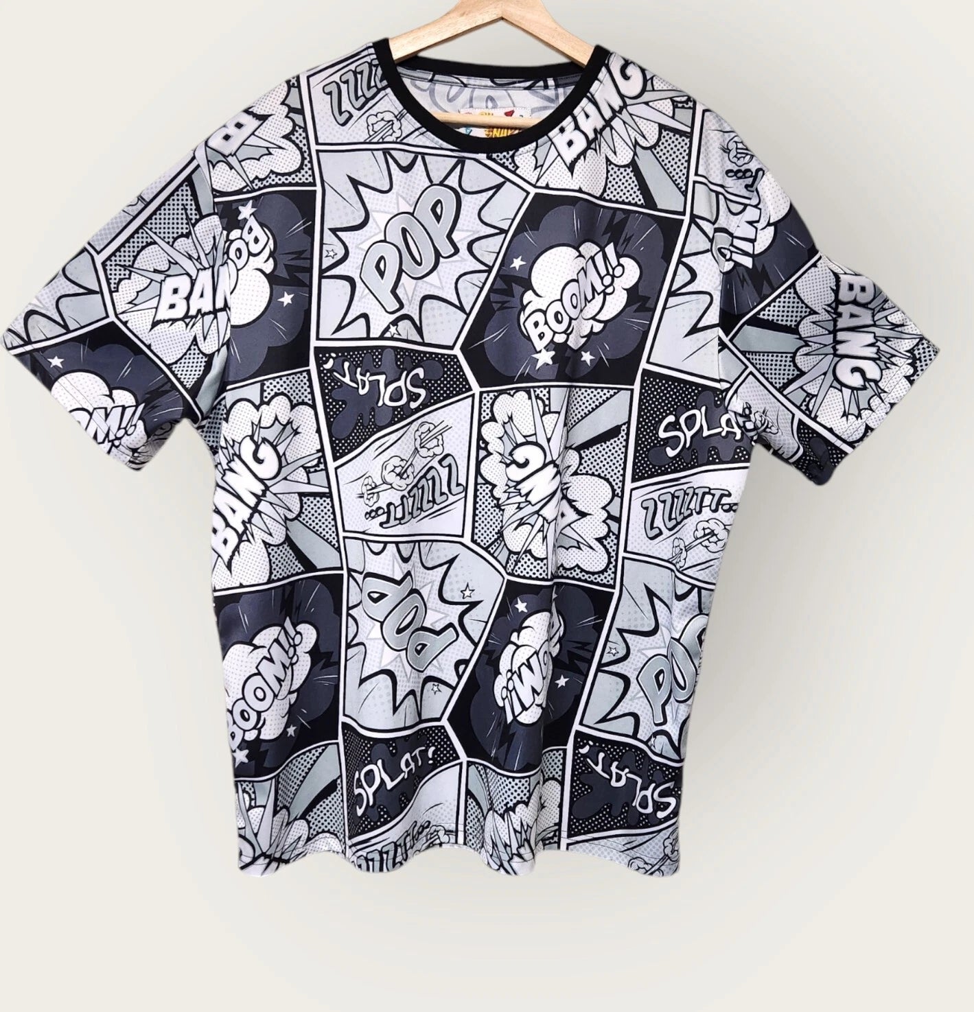 OH SNAP! Men's 2XL Drill Clothing Co Comic Pop Art T-Shirt Stretch Black White