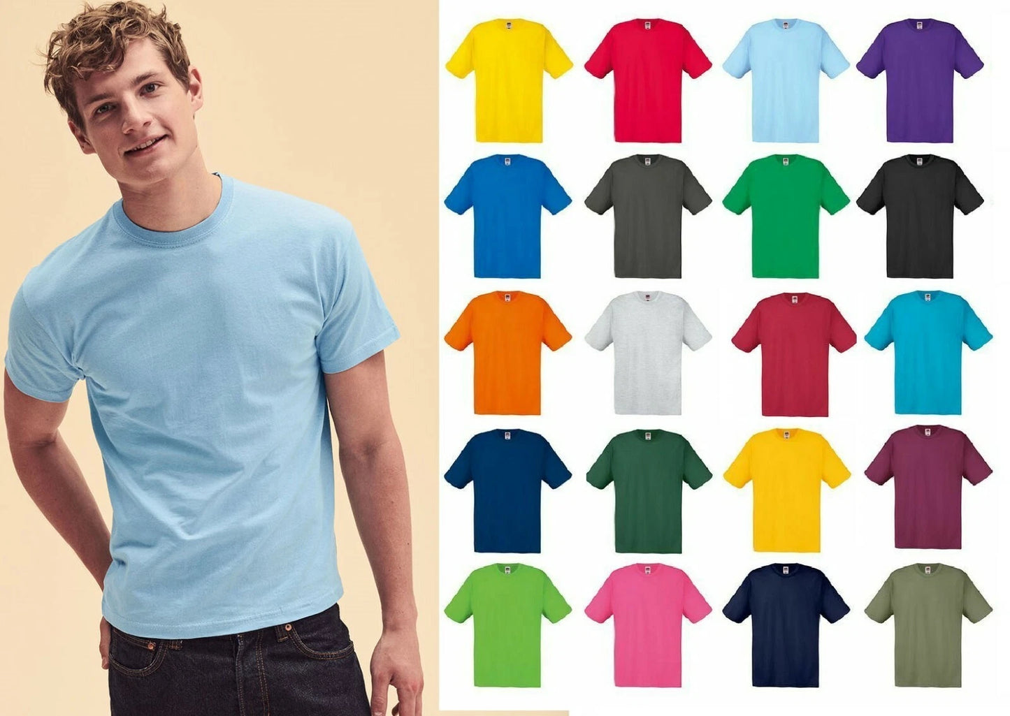 Multi Pack Fruit Of Loom Cotton Basic Plain Short Sleeve Casual T Shirt Top