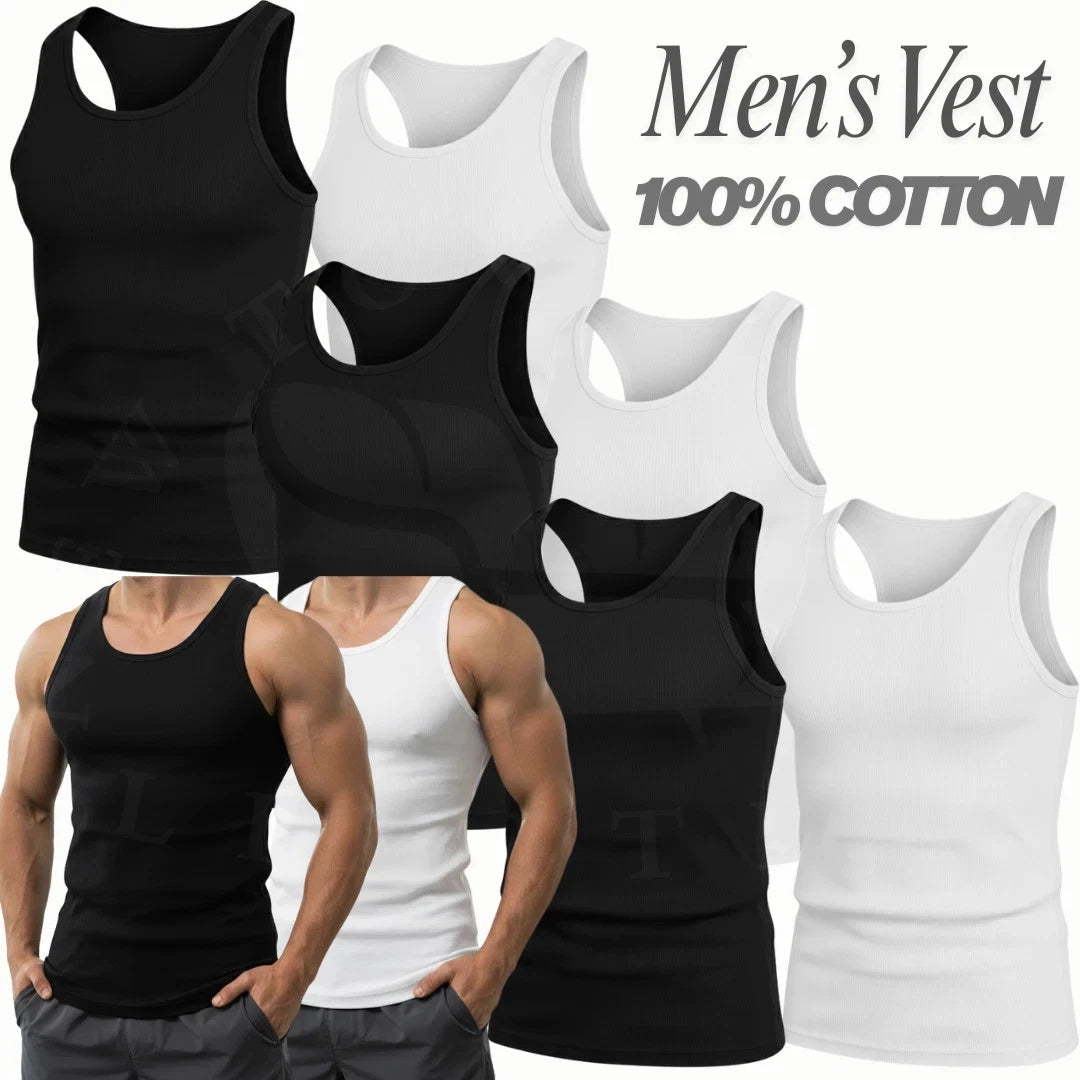 1, 3 PCS MENS VESTS 100% COTTON TANK TOP SUMMER TRAINING GYM TOPS PLAIN S-5XL