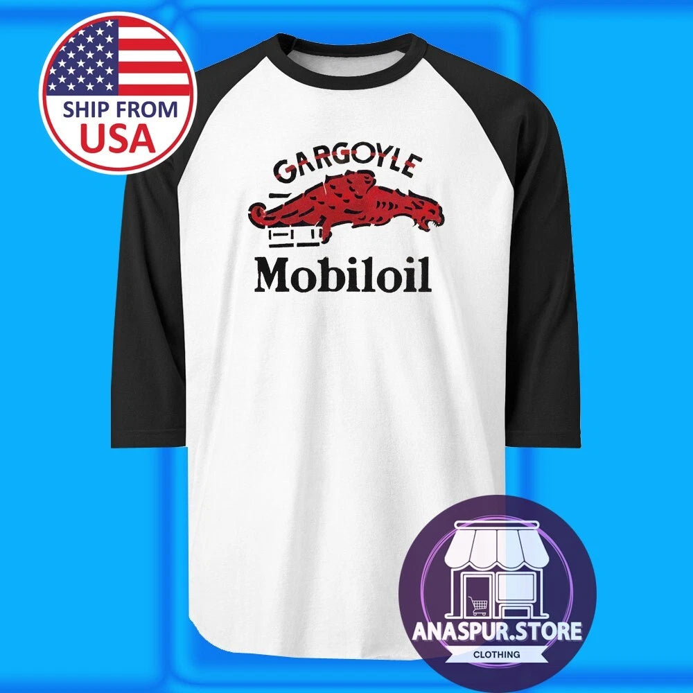Gargoyle Mobiloil Retro Men's Raglan Black Size S-2XL