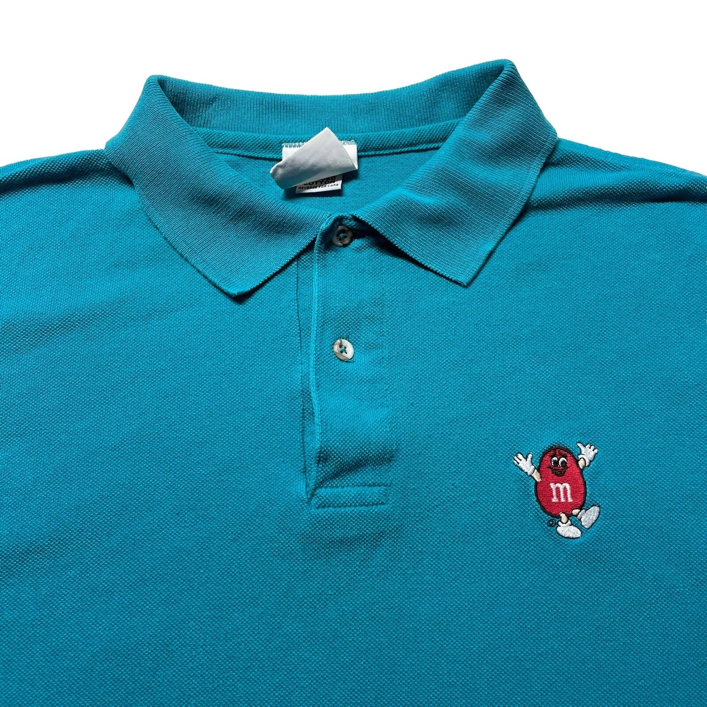 Vintage 90s M&Ms Polo T-Shirt Men’s Large Blue Mars Candy Logo Hipster USA Made