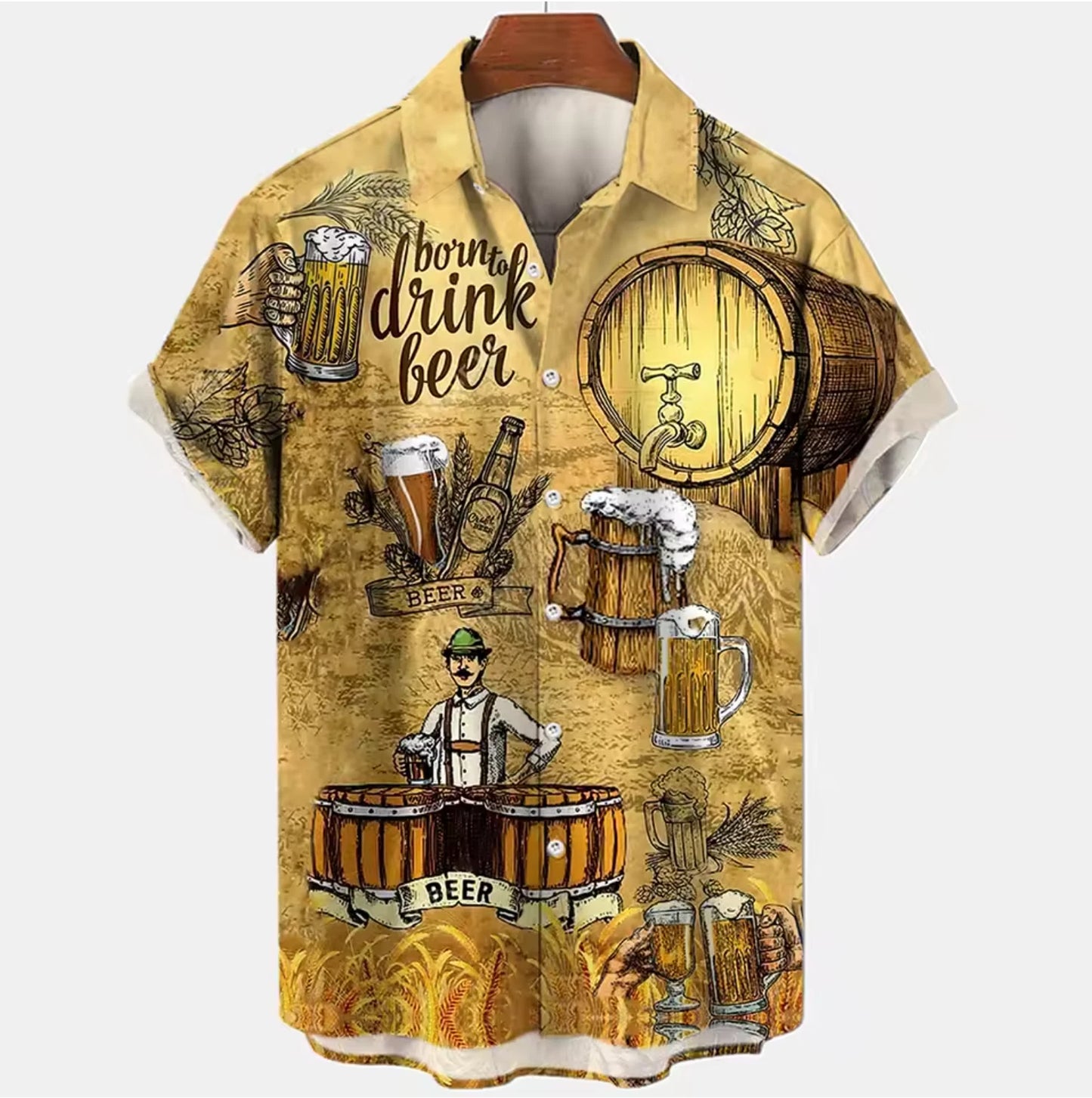 Mens Button Down Shirts Beer Drink Pub Printed Hawaiian Tops Novelty Ugly Gift