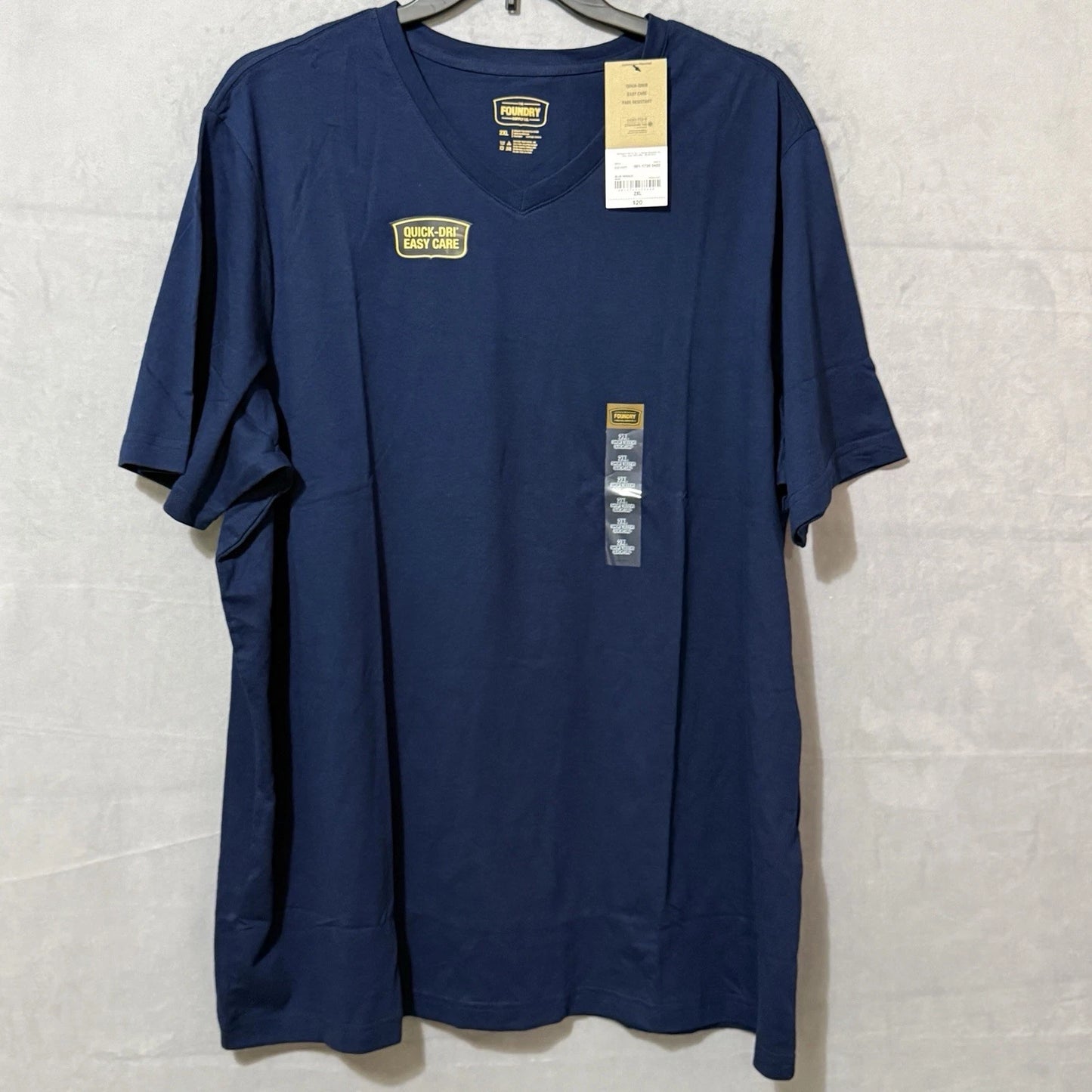 Foundry V-Neck T-Shirt Men's 2XL Navy Blue Quick Dry Easy Care Cotton Blend NWT