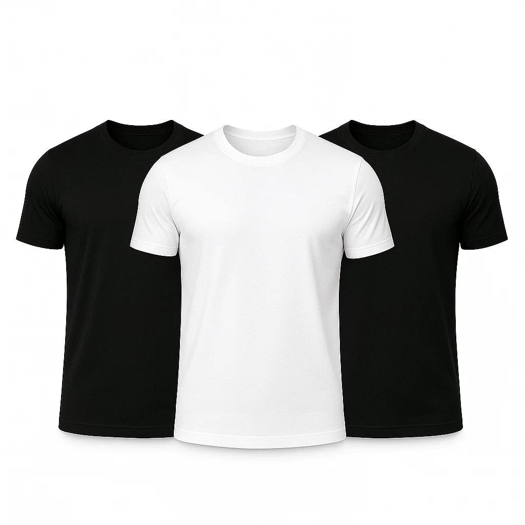 3 Pack Unisex 100% Polyester T-Shirt White Black Best for Sublimation, DTG & DTF