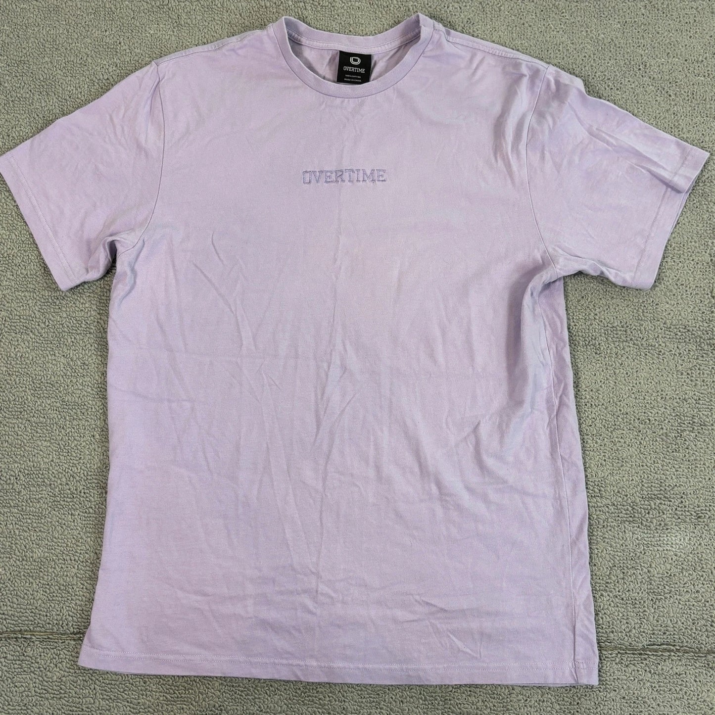 Overtime Mens T-Shirt Medium Lavender Purple Embroidered Logo Short Sleeve Tee