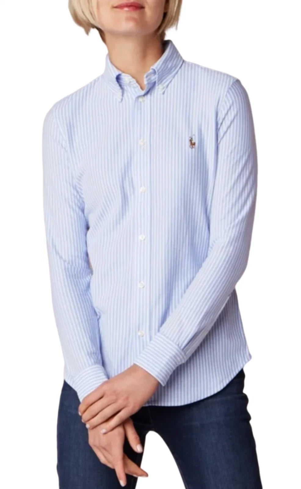 POLO RALPH LAUREN Heidi Washed Oxford Cotton Blouse Shirt Tee Stripe S
