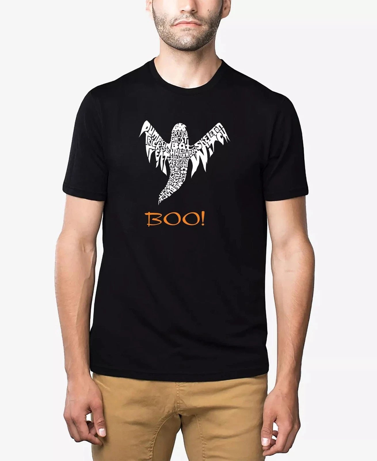 LA Pop Art Halloween Ghost Men's Premium Blend Word Art T-Shirt Black-XL