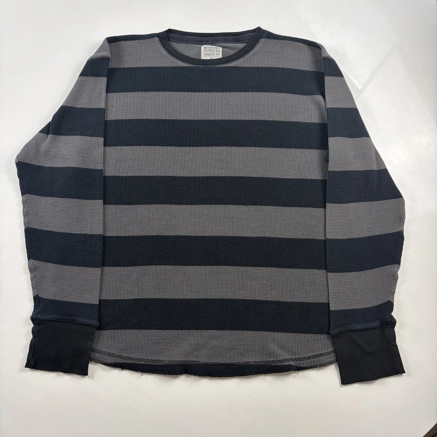 Mossimo Long Sleeve Striped Thermal Shirt Mens Size XLarge Waffle Knit Grunge