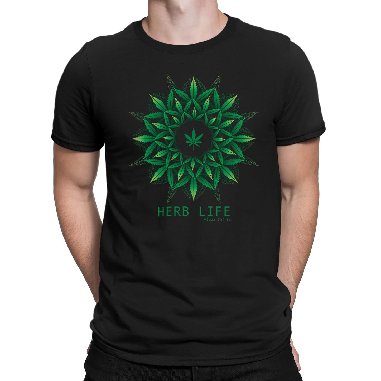 HERB LIFE Mens Funny T-Shirt Cannabis Weed Marijuana Leaf Dope Slogan