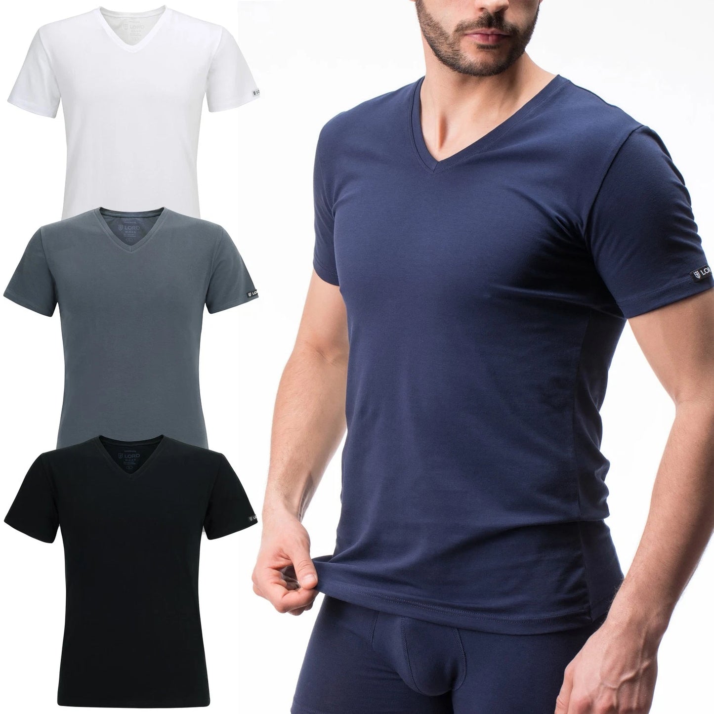 Lord V-neck T-shirt, undershirt V-neck, cotton and elastane, slim fit