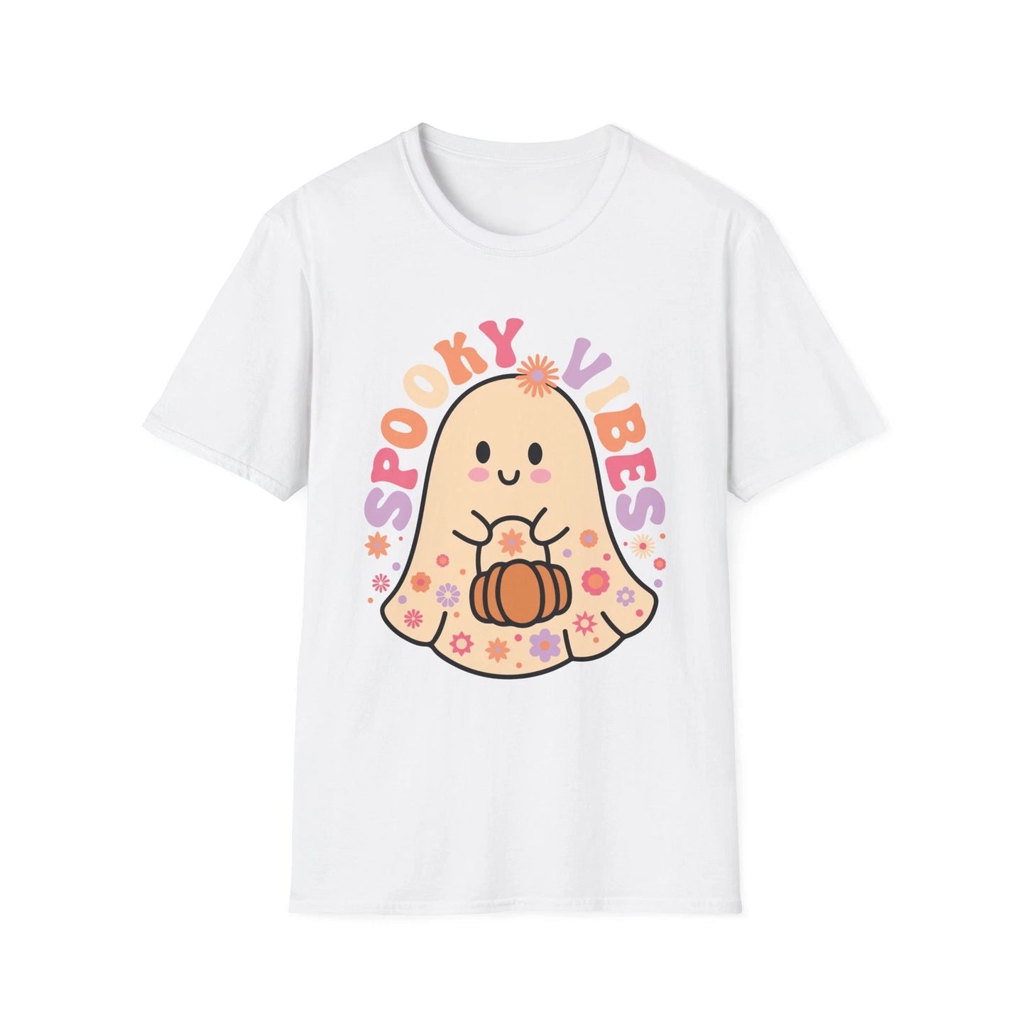 Spooky vibes, Unisex Softstyle T-Shirt, Halloween, cute ghost, boho