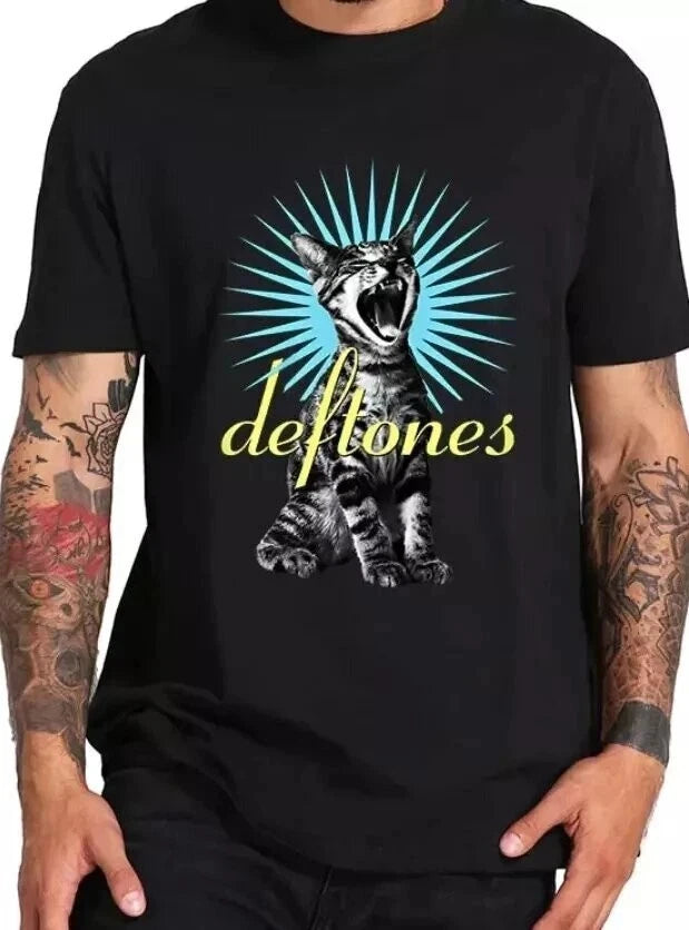 Deftones Adrenaline Screaming Cat Black Printed Graphic T shirt, Size S to 5XL