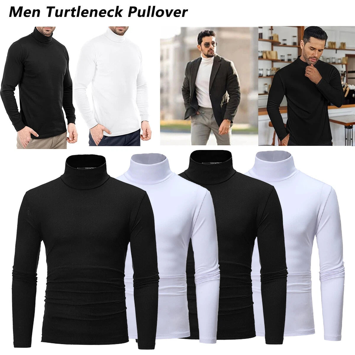 Men Pullover Turtle Neck T-shirt Slim Fit Tops Warm Winter Long Sleeve Shirts