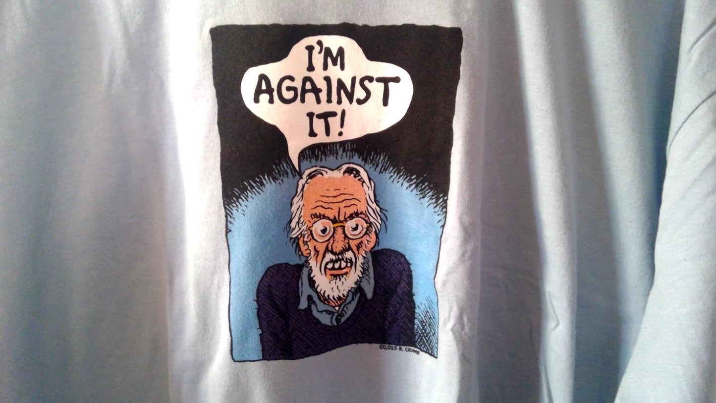 R Crumb t shirt I'm Against IT light blue 2XL new 100% cotton free ship