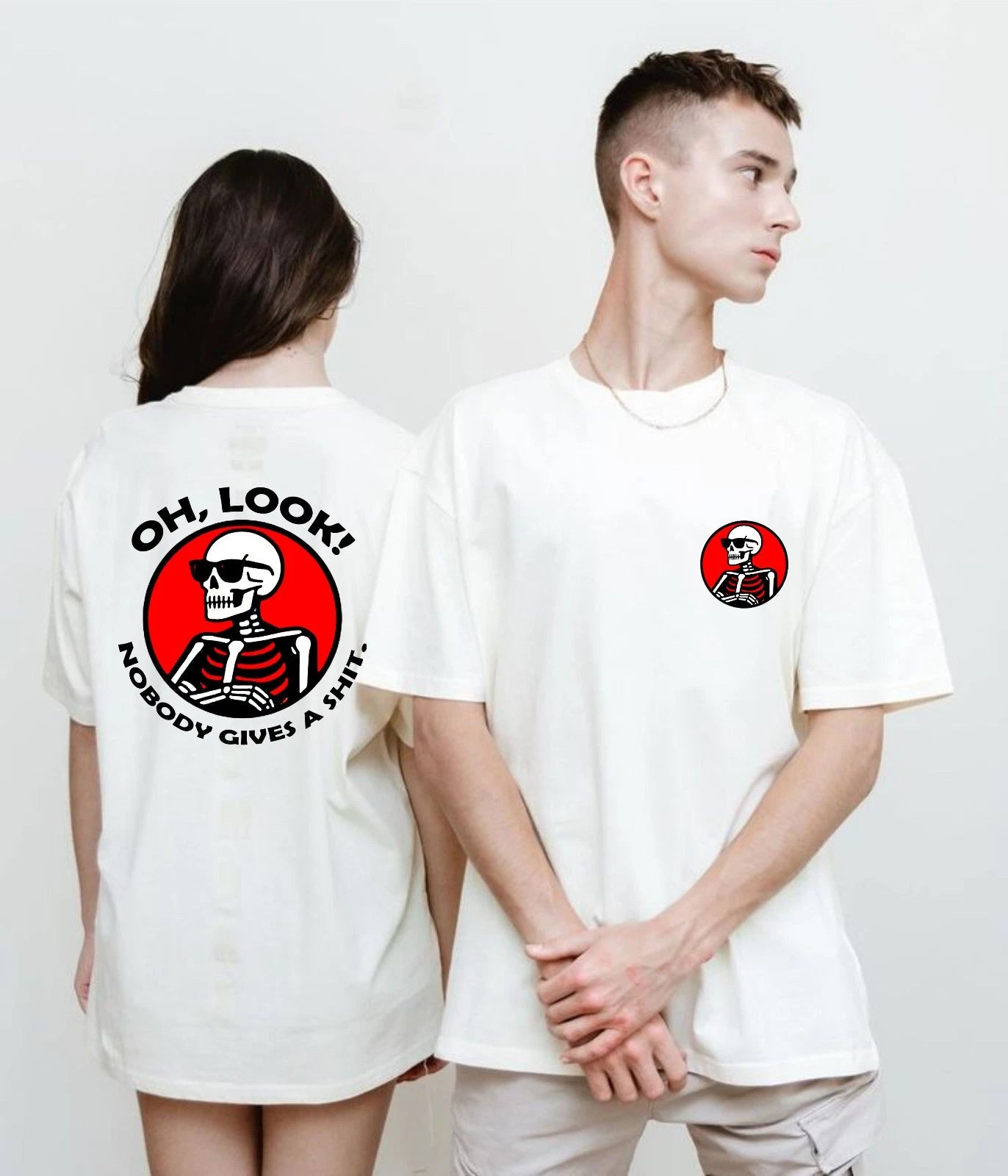 Oh Look Nobody Gives A Shi* T-shirt Sarcastic Skeleton Latest Top New Gift Tee