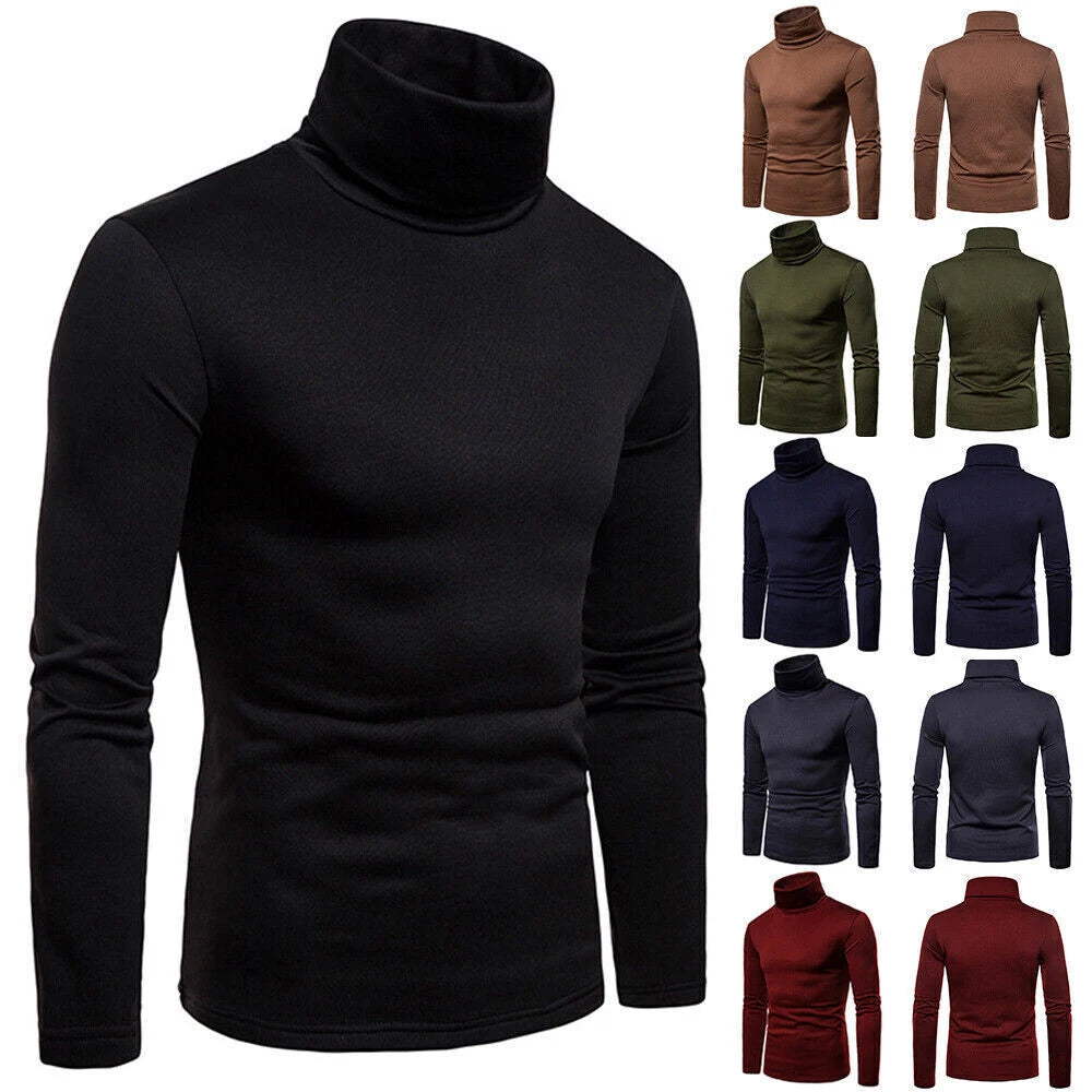 Men Turtleneck Pullover Long Sleeve Tops Warm Casual Slim Fit T-Shirt Undershirt