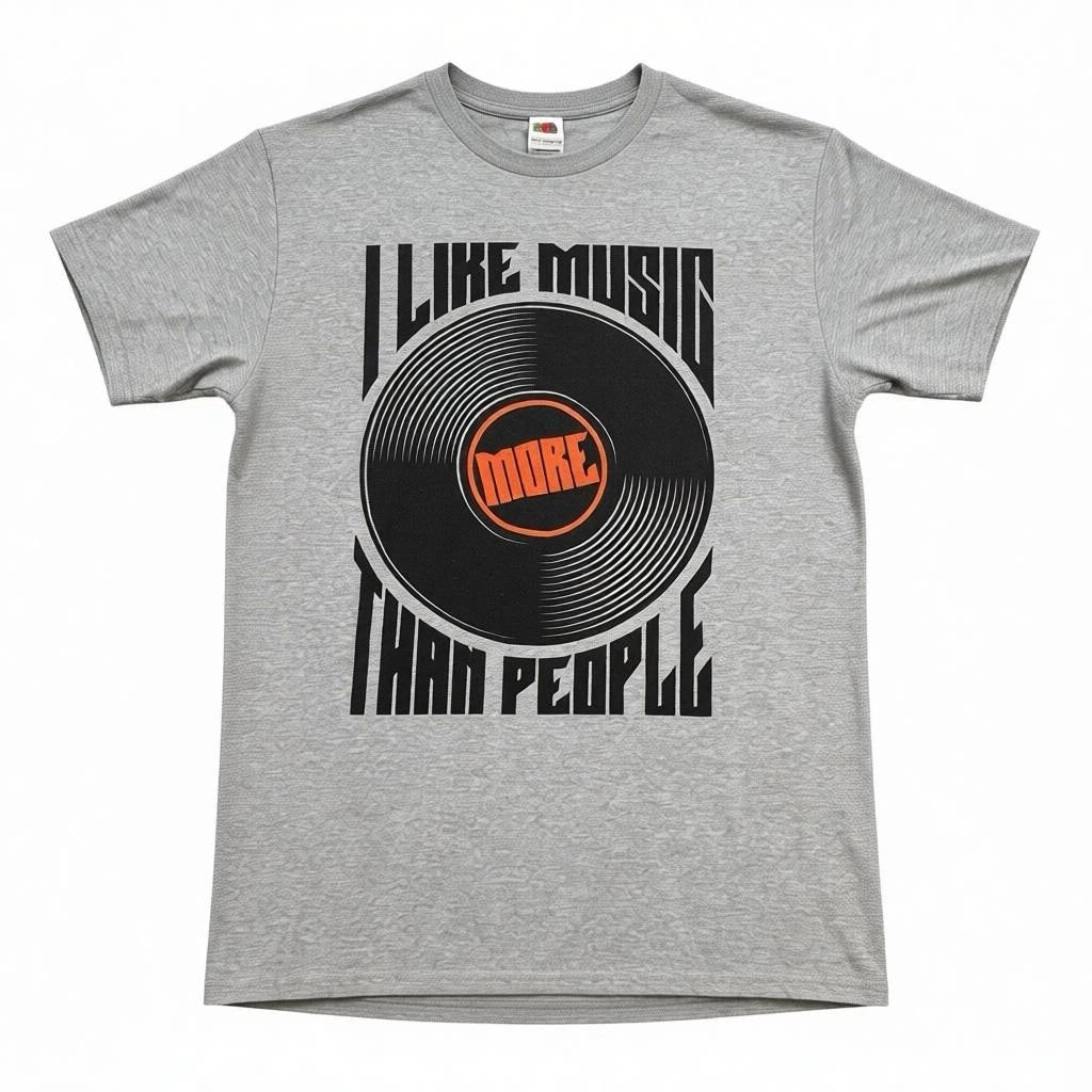 I Like Music More Than People | Gray Short Sleeve Graphic T-Shirt Funny Tee S