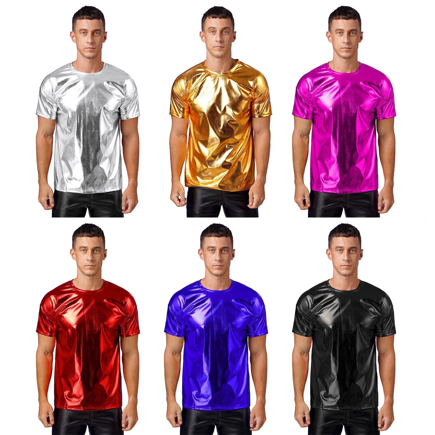 Mens T-shirts Slim Fit Clubwear Party Top Muscle Undershirt Solid Color Tee DJ