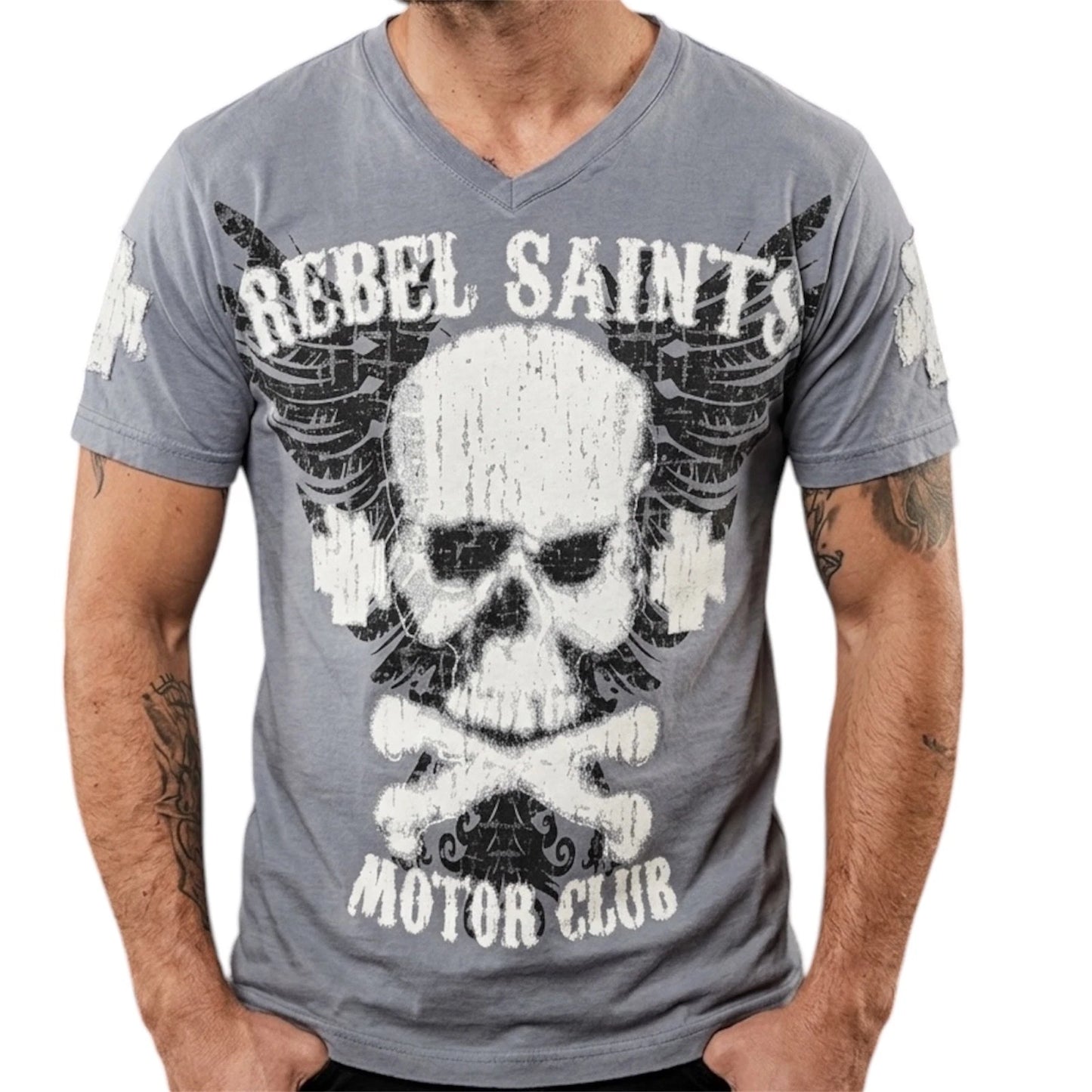 REBEL SAINTS by AFFLICTION Silver GRAFFITI Short Sleeve Slim Fit Mens T-shirt