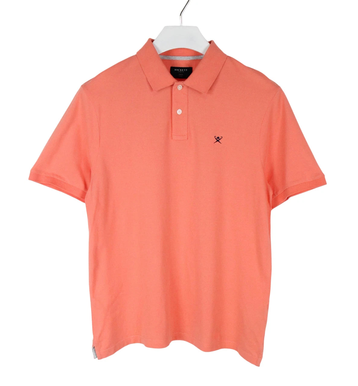Mens LARGE Slim Fit Polo Neck Short Sleeve Coral Logo T-Shirt