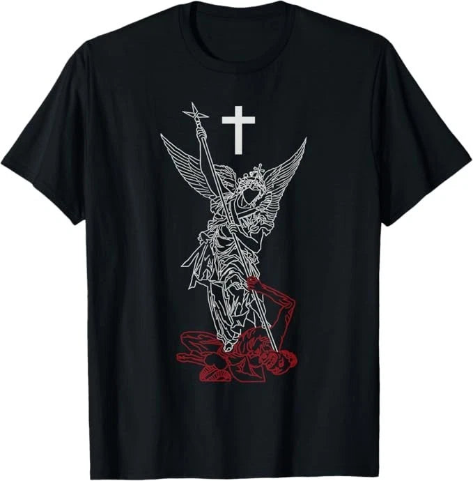 Saint Michael The Archangel Defeating Satan Warrior Faith T-Shirt