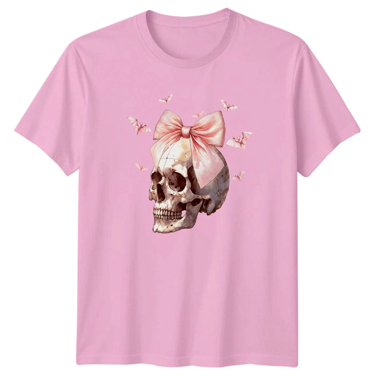 Vintage Coquette Pink Skull Bats Womens T-Shirt Halloween Gift For Her
