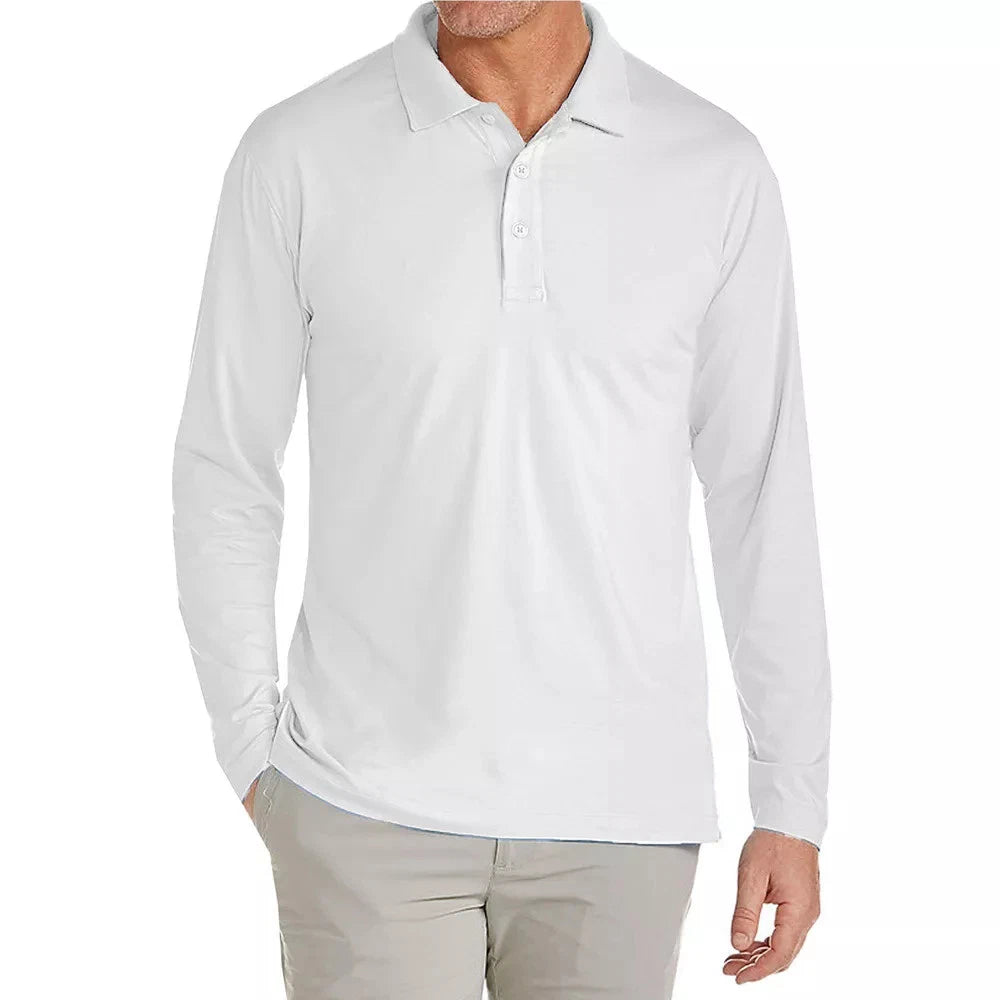 JUMP START MEN'S MODERN FIT LONG SLEEVE POLO SHIRT - SIZE: MEN M - WHITE