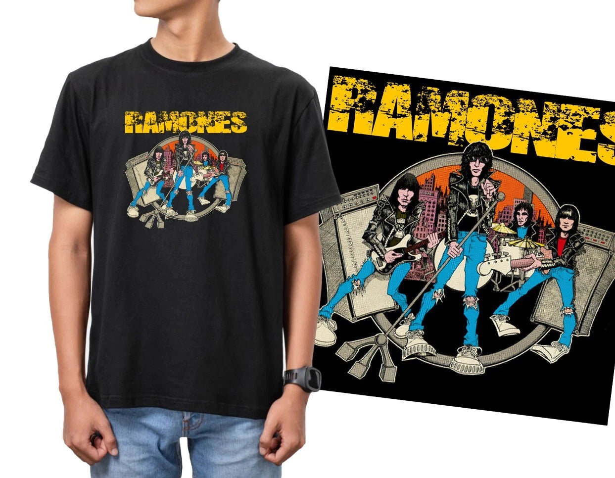RAMONES punk rock band Black T-Shirt 100% cotton round neck - Must have Tee