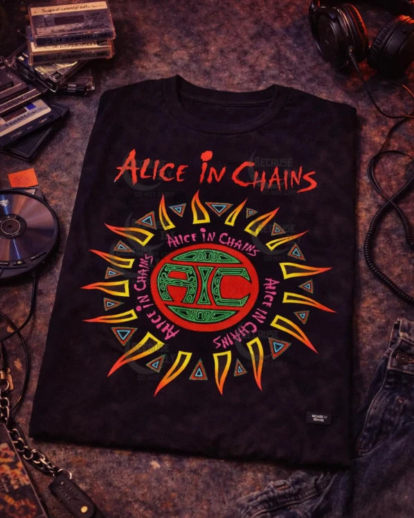 Alice in Chains Grunge Sun Logo Shirt – 90s Alternative Rock Tee