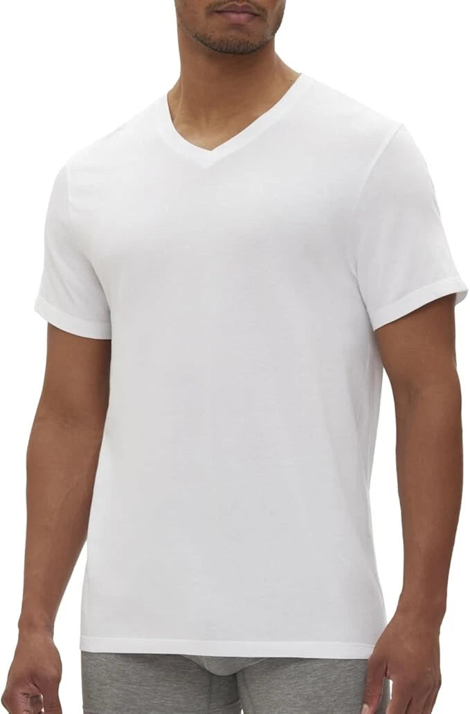GAP Men's 3 Pack Cotton V Neck Shirts, White, Med