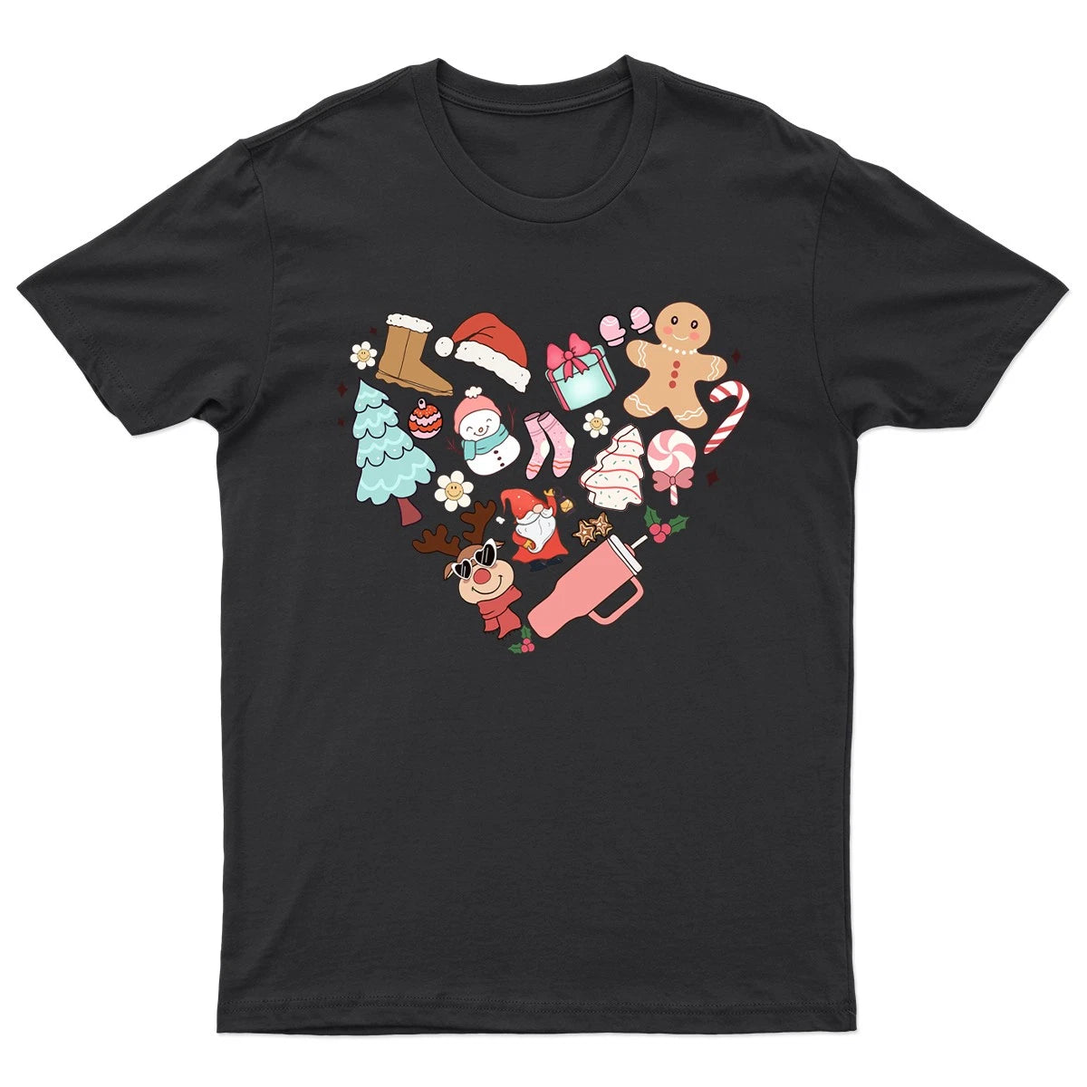 Cute Christmas Heart Holiday T-Shirt Unisex Gift Retro Seasonal Funny Xmas