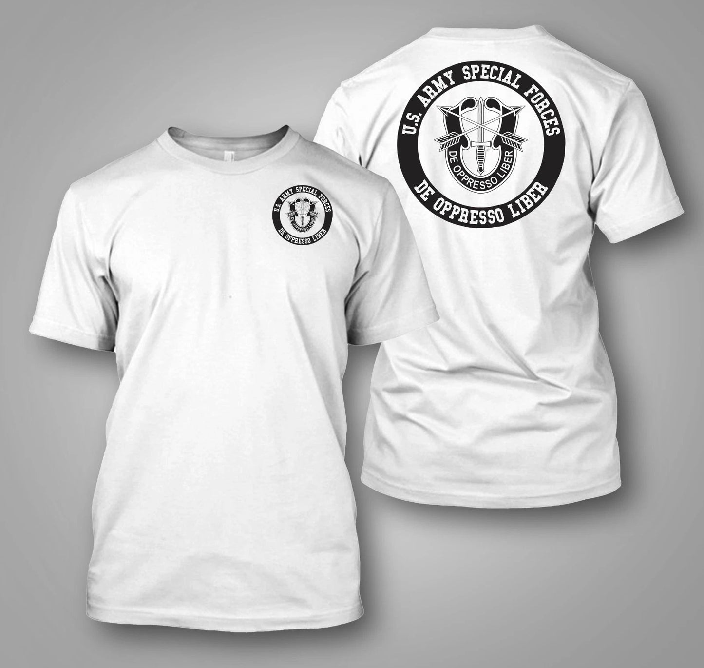 US Army Special Forces De Oppresso Liber - Custom front and back t-shirt tee