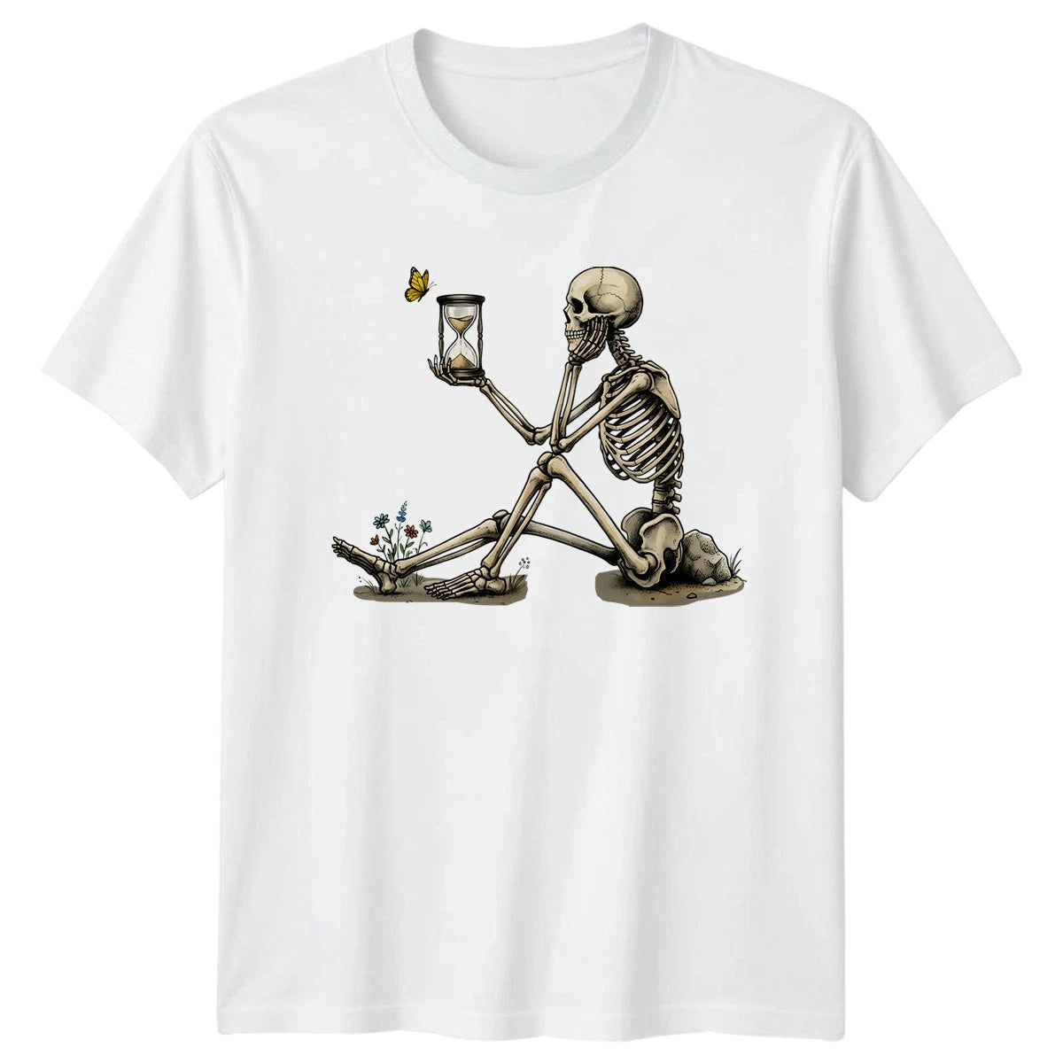 Skeleton With Hourglass T-Shirt Gothic Nature Mortality