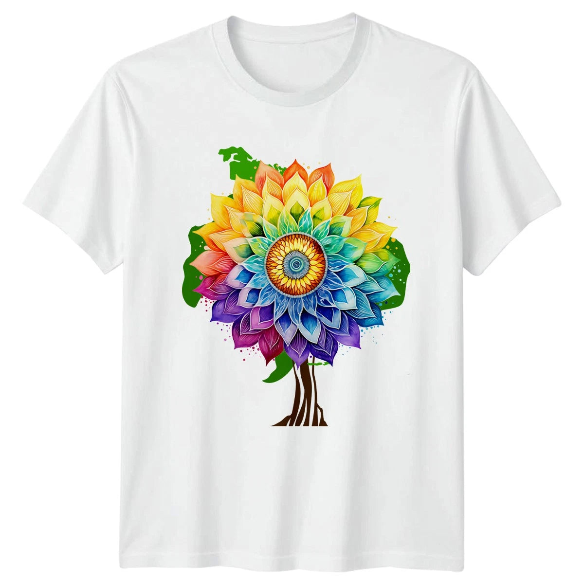 Rainbow Watercolor Mandala Flower T-Shirt Boho Art
